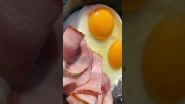 キャンプで朝食ベーコンエッグ。🥓🍳#キャンプ #キャンプ飯 #キャンプ料理 #ソロキャンプ #アウトドア #snowpeak #ひろゆき#ヒカル