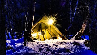 【雪中キャンプ】小川の流れる音と銀世界/ほうれん草練り込み手打ちパスタ/ベーグルオープンサンド/オニオングラタンスープ