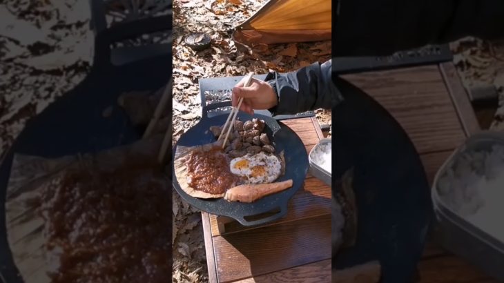 【豪華キャンプ飯】キャンプの朝メシはガッツリ派？ #shorts #朴葉味噌#サイコロステーキ