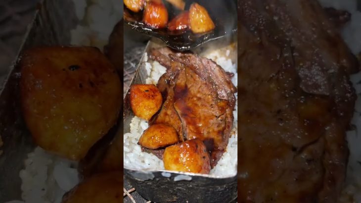 ニンニクすぎる炭火ステーキ丼【冬キャンプ飯】