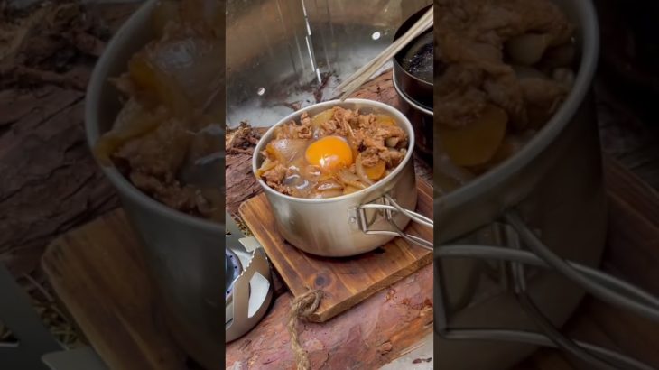 野で牛丼を食す。 #キャンプ #キャンプ飯 #牛丼 #バカびたし