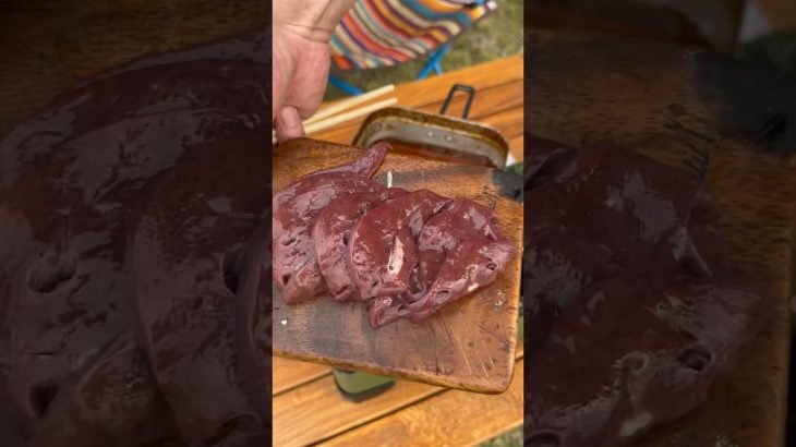 キャンプで、生レバー最高　#アウトドア料理 #キャンプ飯 #ソロキャンプ