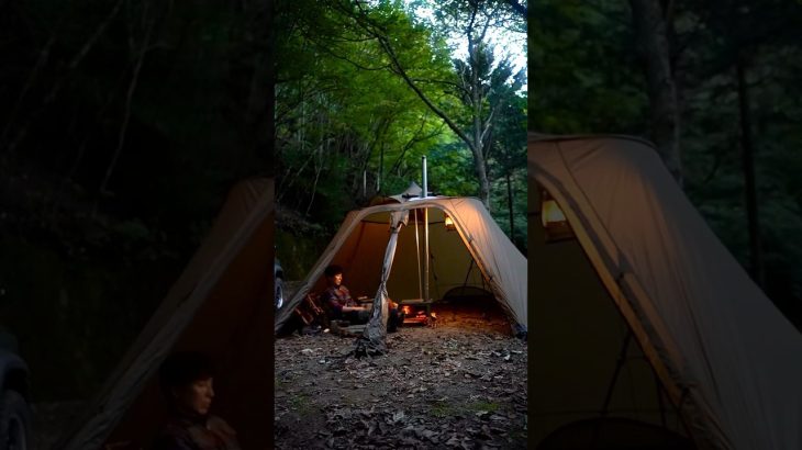 大型テント内でストーブとキャンプ飯を食う！ #キャンプ #キャンプ飯 #camping #outdoorcooking#shots #bushcraft #bushcraftcamping