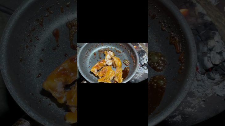 焚き火でテリタマ #camping #鶏むね肉 #キャンプ飯