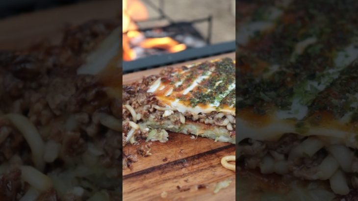 ホットサンドで作る広島お好み焼き。キーマカレーうどんでスパイシーめちゃ旨😋Okonomiyaki.Hiroshima style