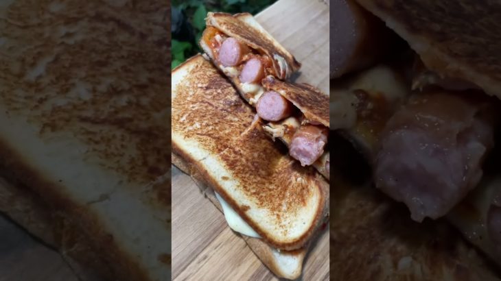 【キャンプ飯】チーズウインナーホットサンドがシンプルに旨い【シンプルにして頂点】 #shorts #shortvideo #クラフトビール