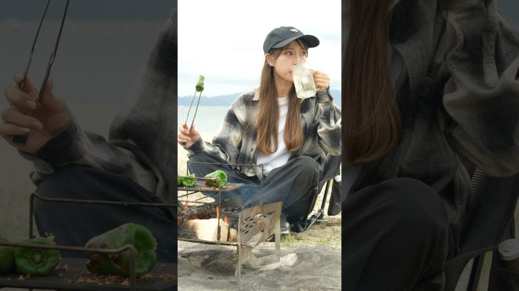 ピーマンの丸焼きと山椒ハイボール🫑🍻🔥　#camping #キャンプ #露營