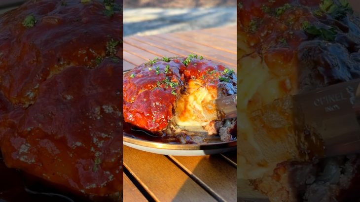 チーズ丸ごと！中華鍋で作るどでかハンバーグがやばかった#キャンプ飯