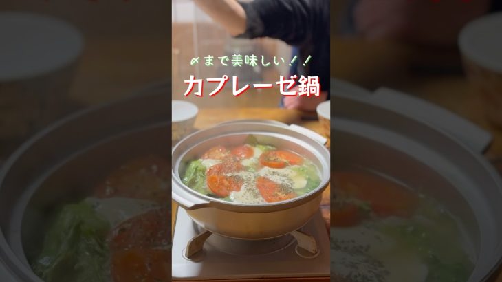 〆まで美味しい！！【白だし香るカプレーゼ鍋】#shorts#キャンプ飯#カプレーゼ#5児ママ#鍋
