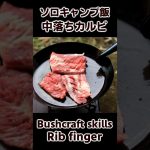 ソロキャンプ飯 中落ちカルビの焼き肉ステーキ / Rib finger cooked by iron pan / Buchcraft Cooking #bushcraft #キャンプ飯