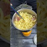 生ハムの原木で作る簡単カルボナーラ【キャンプ飯】#shorts