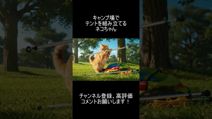 【AI動物観察】キャンプ場でテントを組み立てるネコちゃん #shorts #animals #ai #aianimals #cat #癒し #ネコ #キャンプ  #かわいい #おすすめ #テント