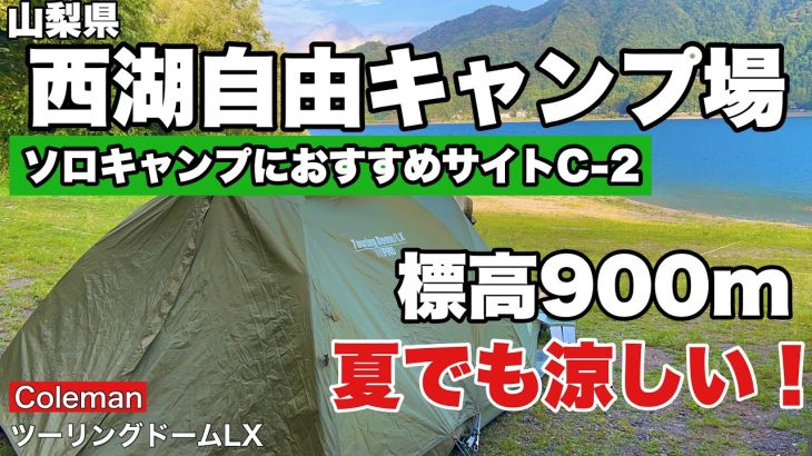 【ソロキャンプ】ソロキャンプにおすすめ！標高900m夏でも涼しいキャンプ場（西湖自由キャンプ場　サイト東側C -２）