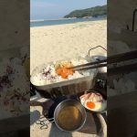 【キャンプ飯】ビーチで朝食。ハムエッグ定食#ソロキャンプ #レシピ #asmr