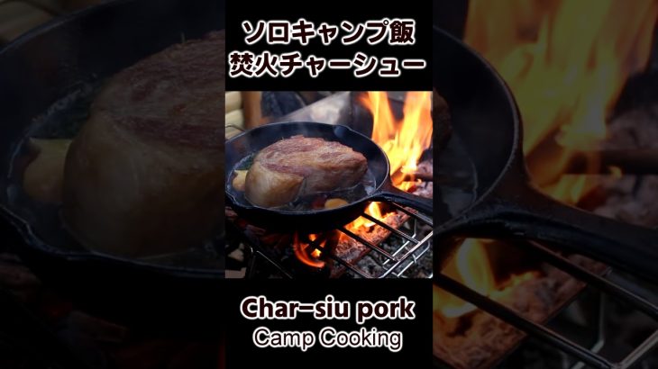 ソロキャンプ飯 焚き火チャーシュー スキレットで作る焼豚 / Char-siu pork with Skillet / Outdoor Cooking #bushcraft #キャンプ飯